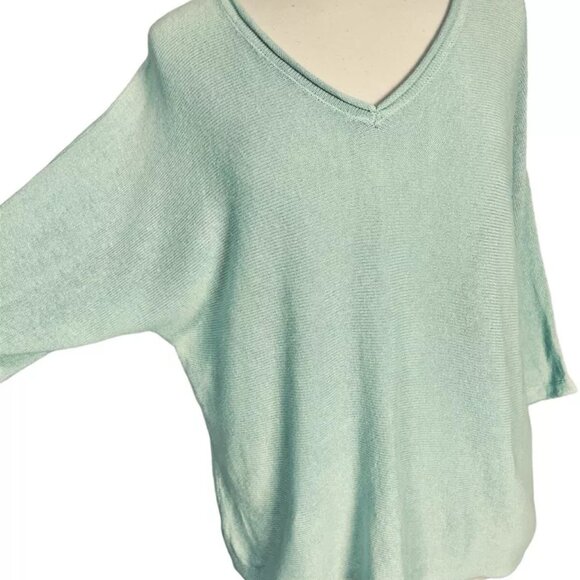 Tahari Linen Blend Sweater M Green Raglan Dolman Sleeve Boxy Summer Light - Picture 3 of 6